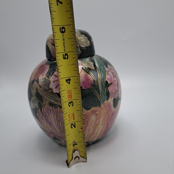 Vintage Cloisonné Style Ginger Jar With Lid Floral Design - Picture 2 of 12